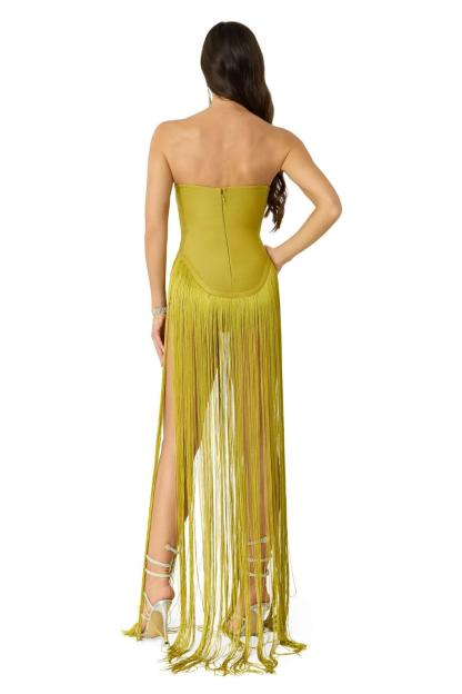 Off-Shoulder Bandage Tassel Maxi Dress