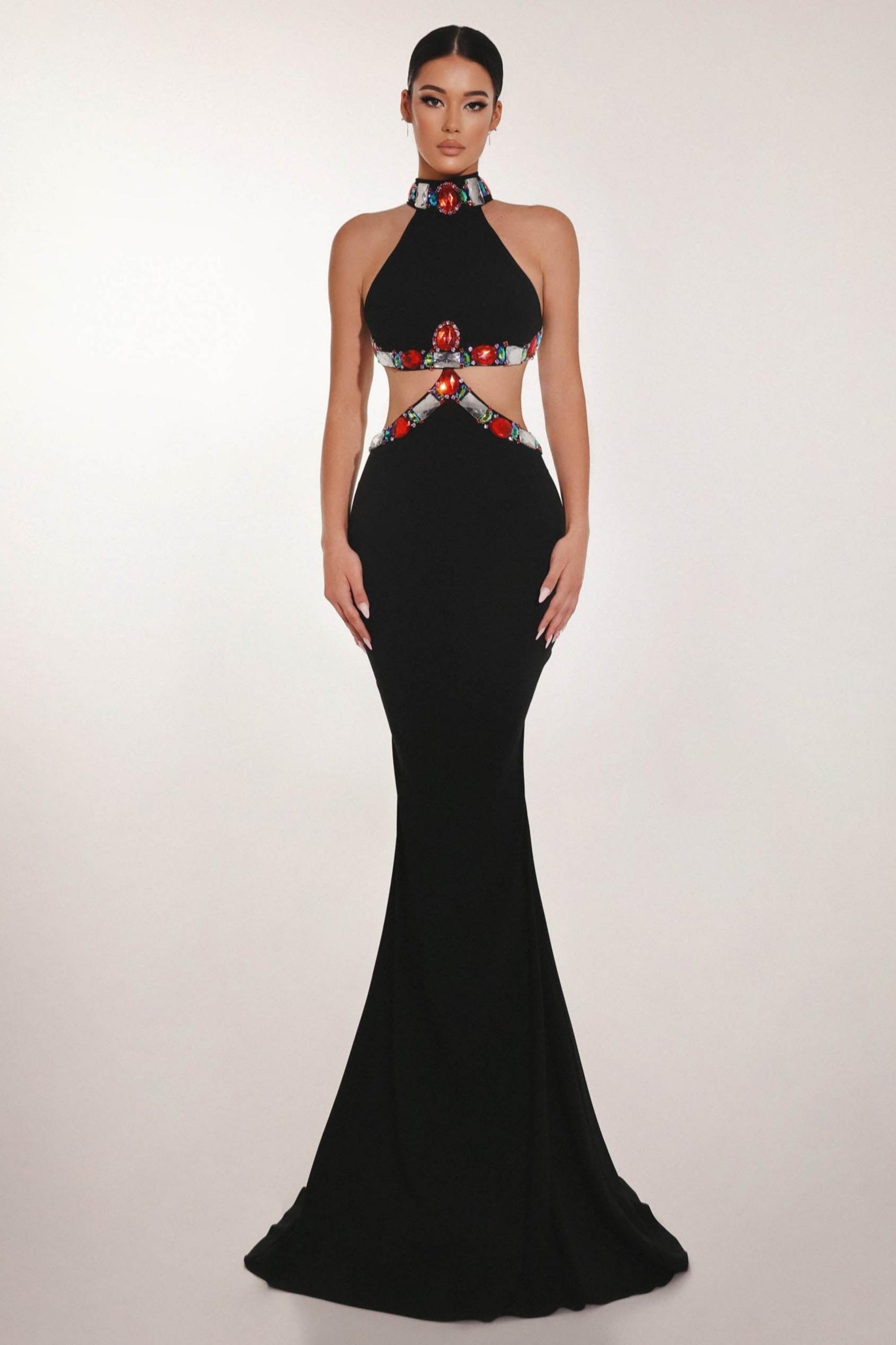 Bandage Rhinestone Cut-Out Maxi Dress