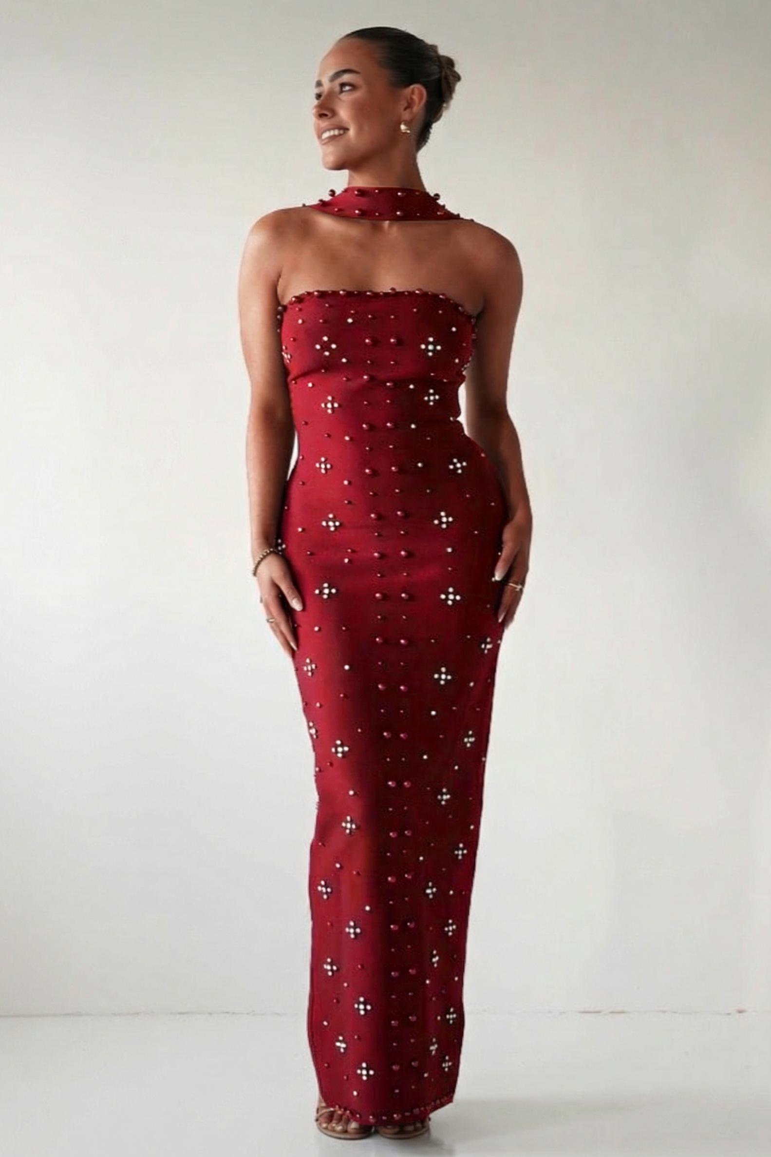 Banndage Beaded Off Shoulder Maxi Dress