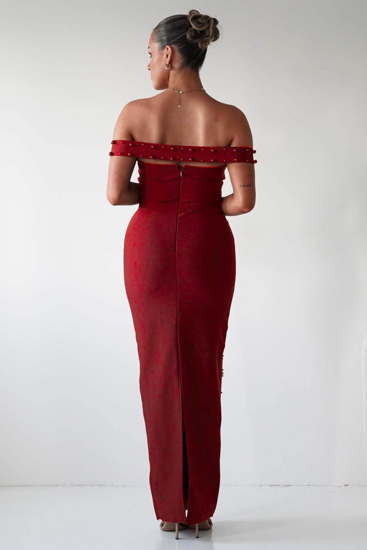 Banndage Beaded Off Shoulder Maxi Dress