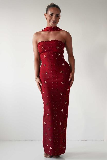 Banndage Beaded Off Shoulder Maxi Dress