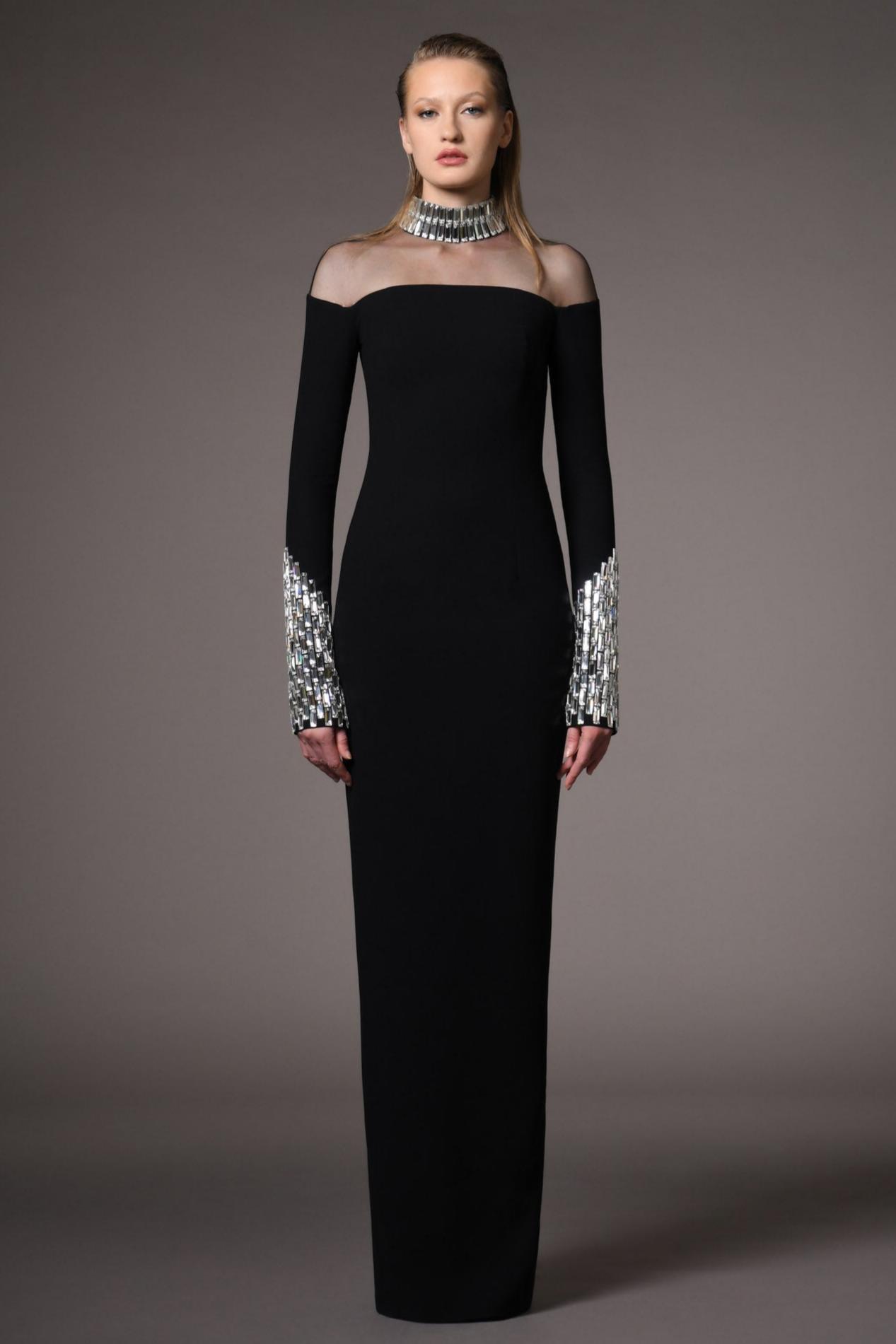 Rhinestone Long Sleeve Mesh Maxi Dress