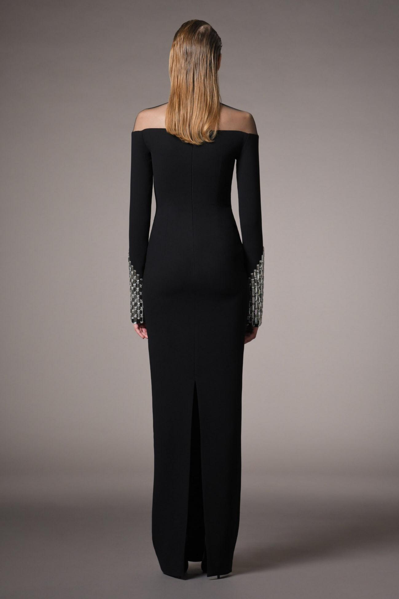 Rhinestone Long Sleeve Mesh Maxi Dress