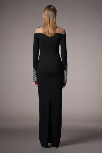 Rhinestone Long Sleeve Mesh Maxi Dress