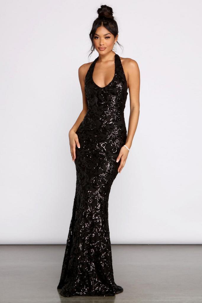 Sequin Halter Neck Sleeveless Maxi Dress