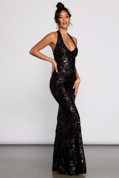 Sequin Halter Neck Sleeveless Maxi Dress