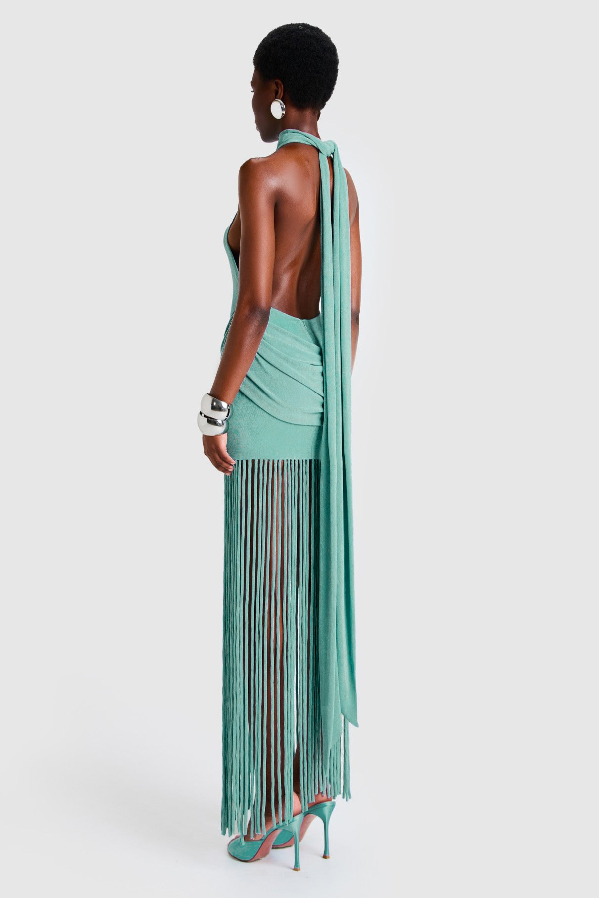 Jersey Halter Neck Tassel Maxi Dress