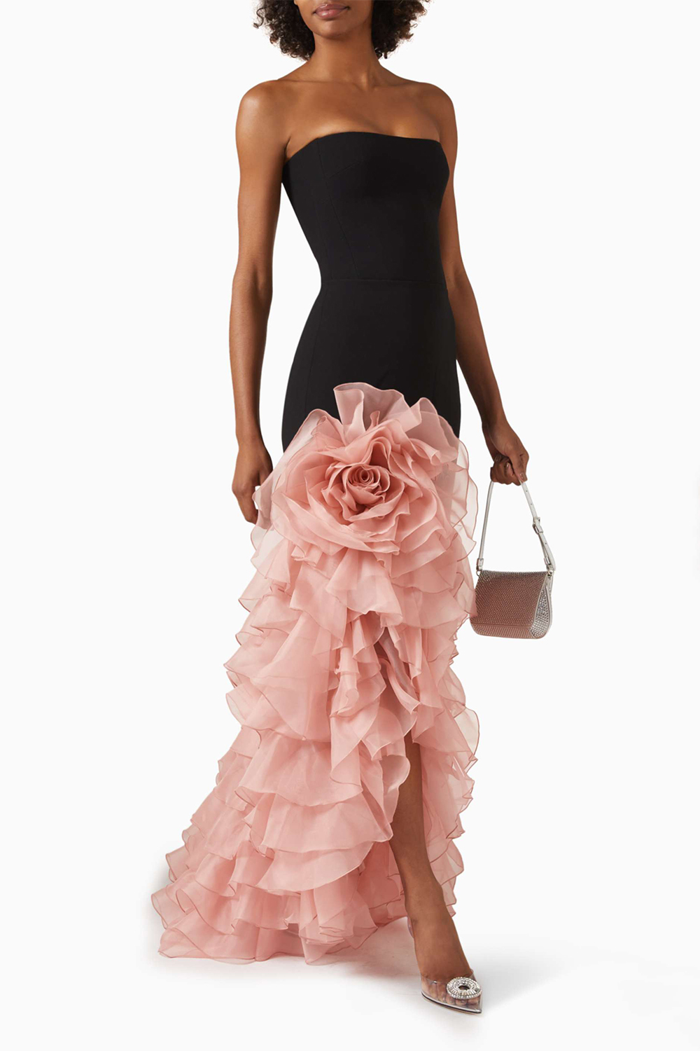 3D Flower Off-Shoulder Frill Maxi Dress