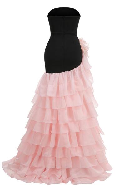 3D Flower Off-Shoulder Frill Maxi Dress