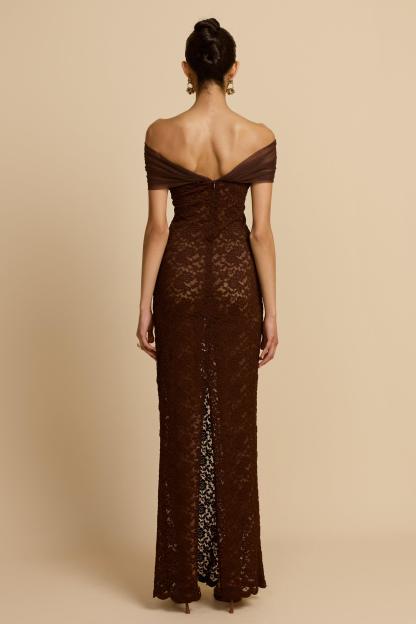 Off Shoulder Lace See-Through Maxi Dress