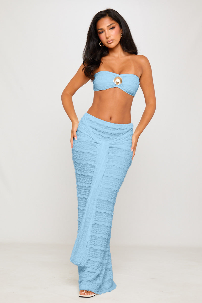 Metal Shell Strapless Top & Lace-Up Maxi Skirt Set