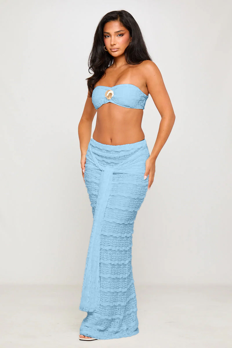 Metal Shell Strapless Top & Lace-Up Maxi Skirt Set