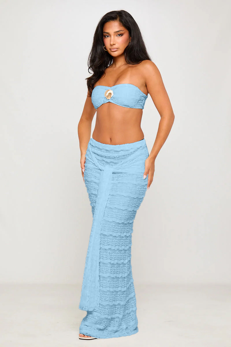 Metal Shell Strapless Top & Lace-Up Maxi Skirt Set