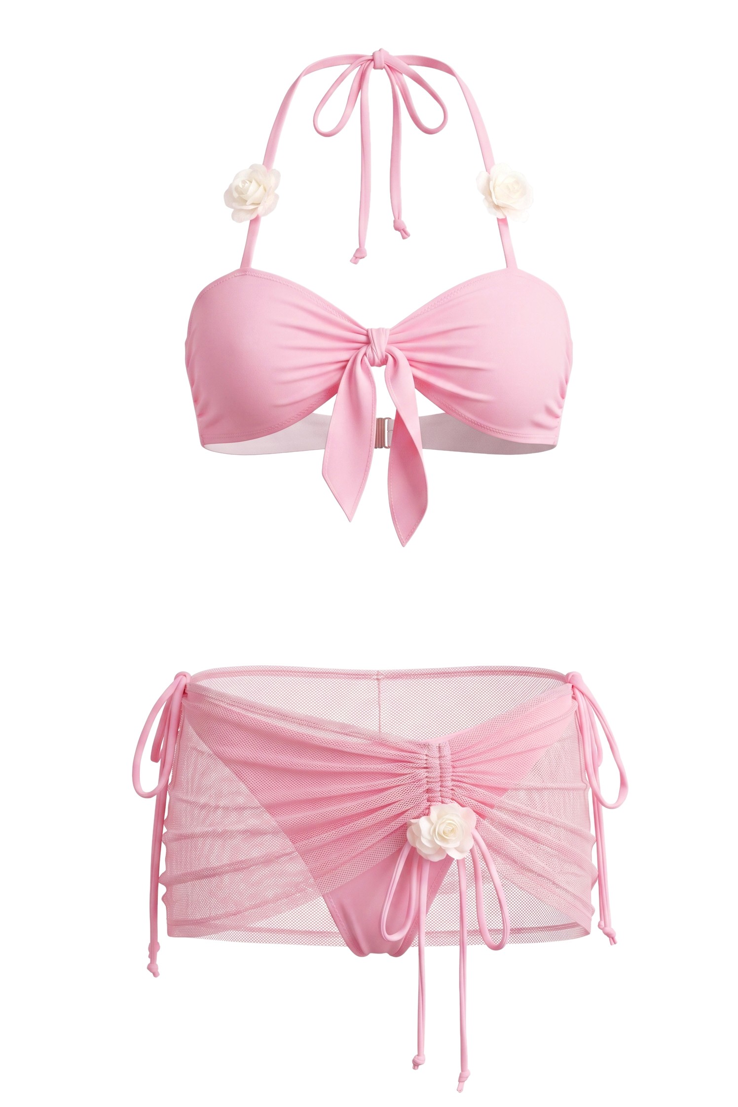 3D Flower Tie-Up Shirring Bikini Three Piece Set – Violet Aurora