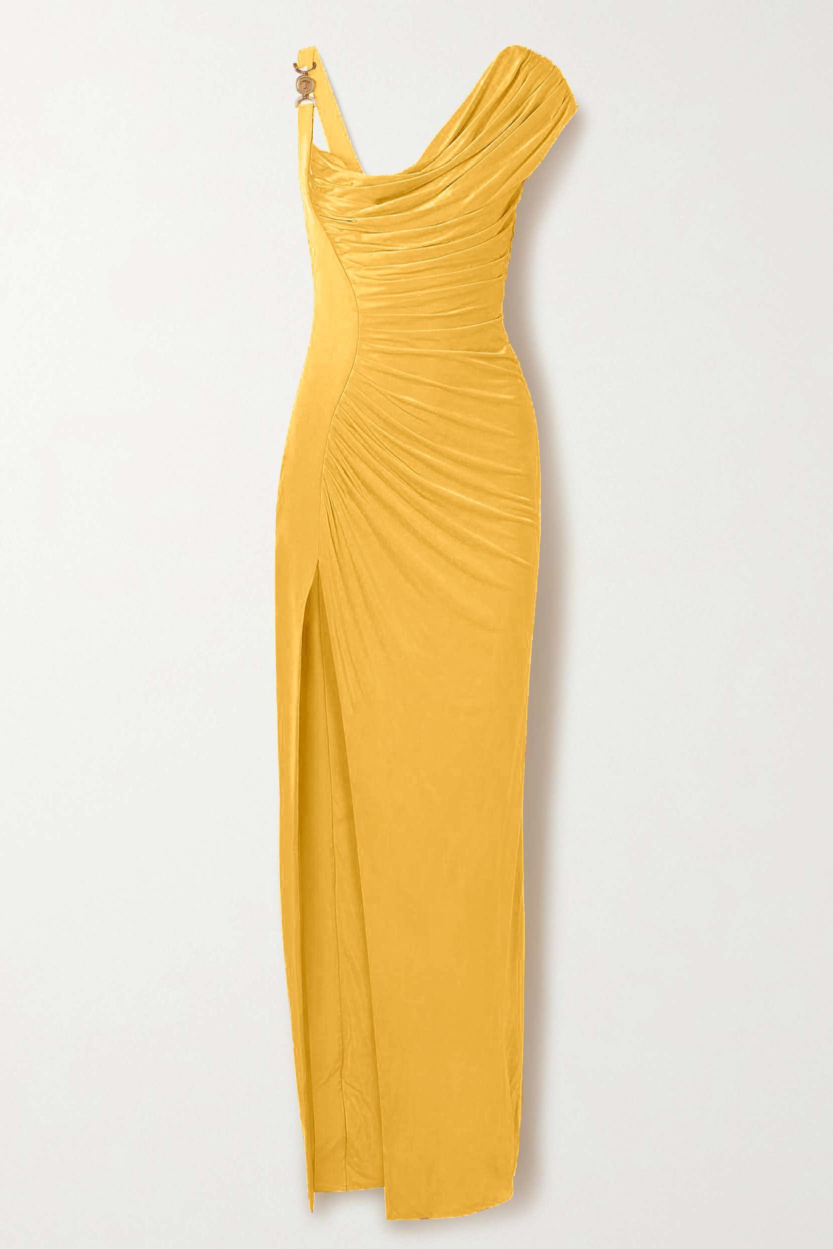 Satin Metal Decorations Slit Midi Dress