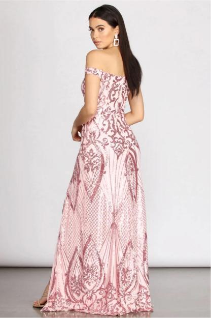 Sequin Off Shoulder Slit Maxi Dress