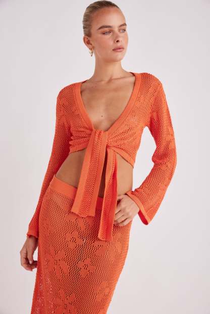 Crochet Tie-Up See-Through & Mid Waist Maxi Skirt Set