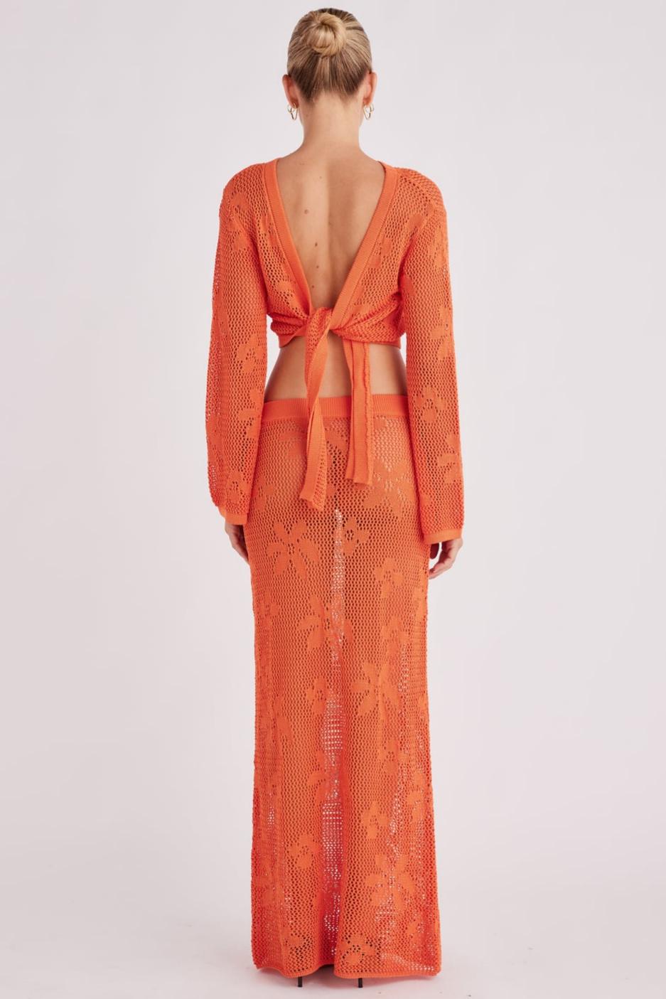 Crochet Tie-Up See-Through & Mid Waist Maxi Skirt Set