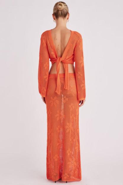 Crochet Tie-Up See-Through & Mid Waist Maxi Skirt Set