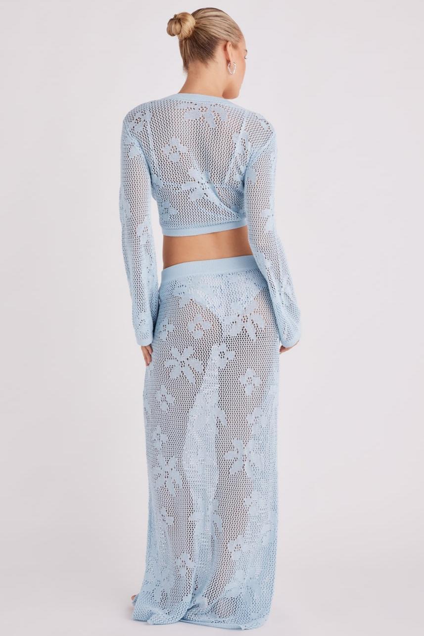 Crochet Tie-Up See-Through & Mid Waist Maxi Skirt Set