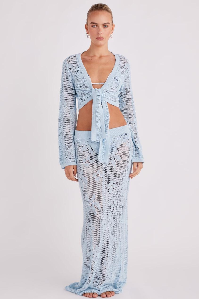 Crochet Tie-Up See-Through & Mid Waist Maxi Skirt Set