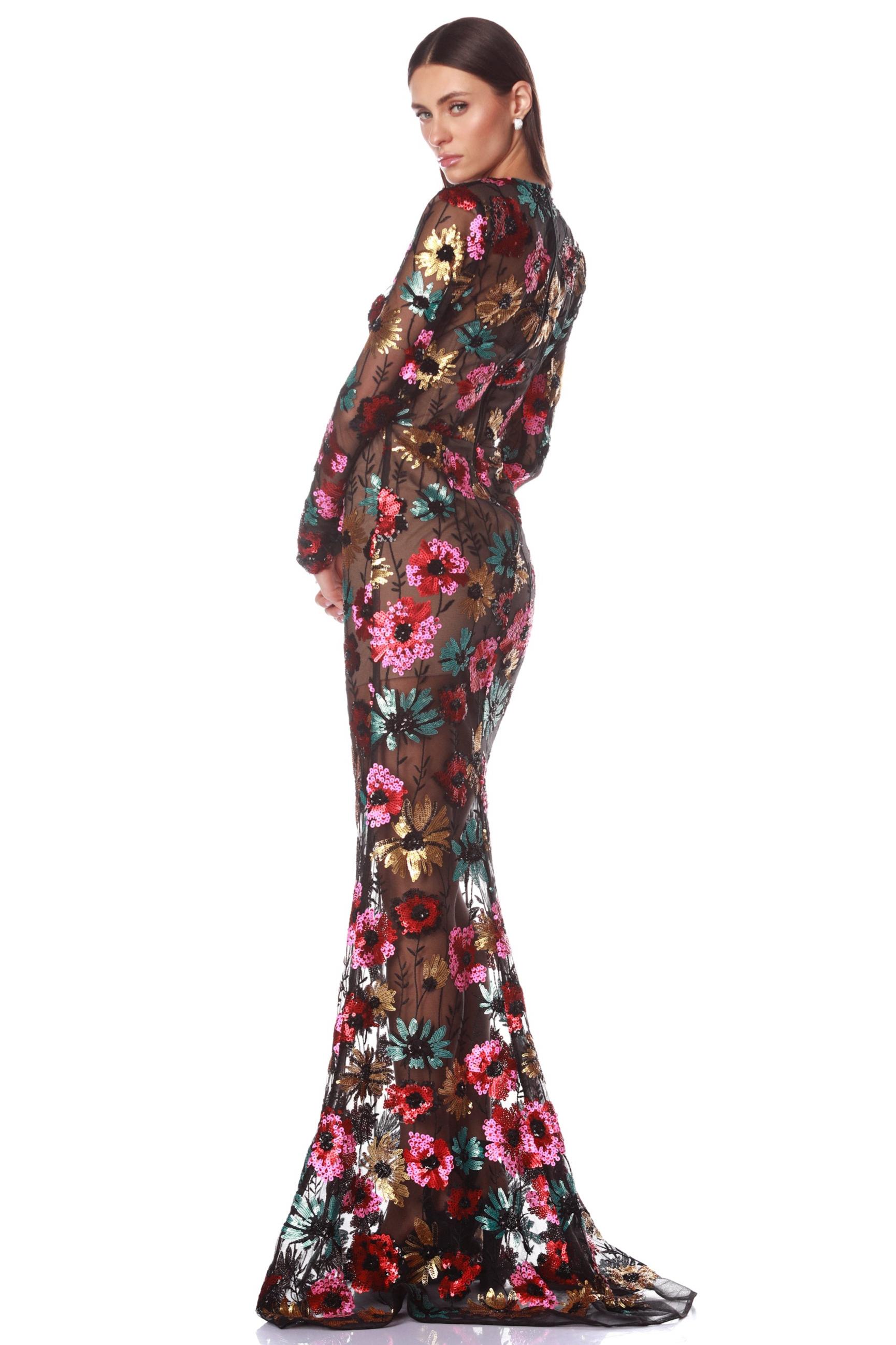 Sequin Embroidered See-Through Maxi Dress