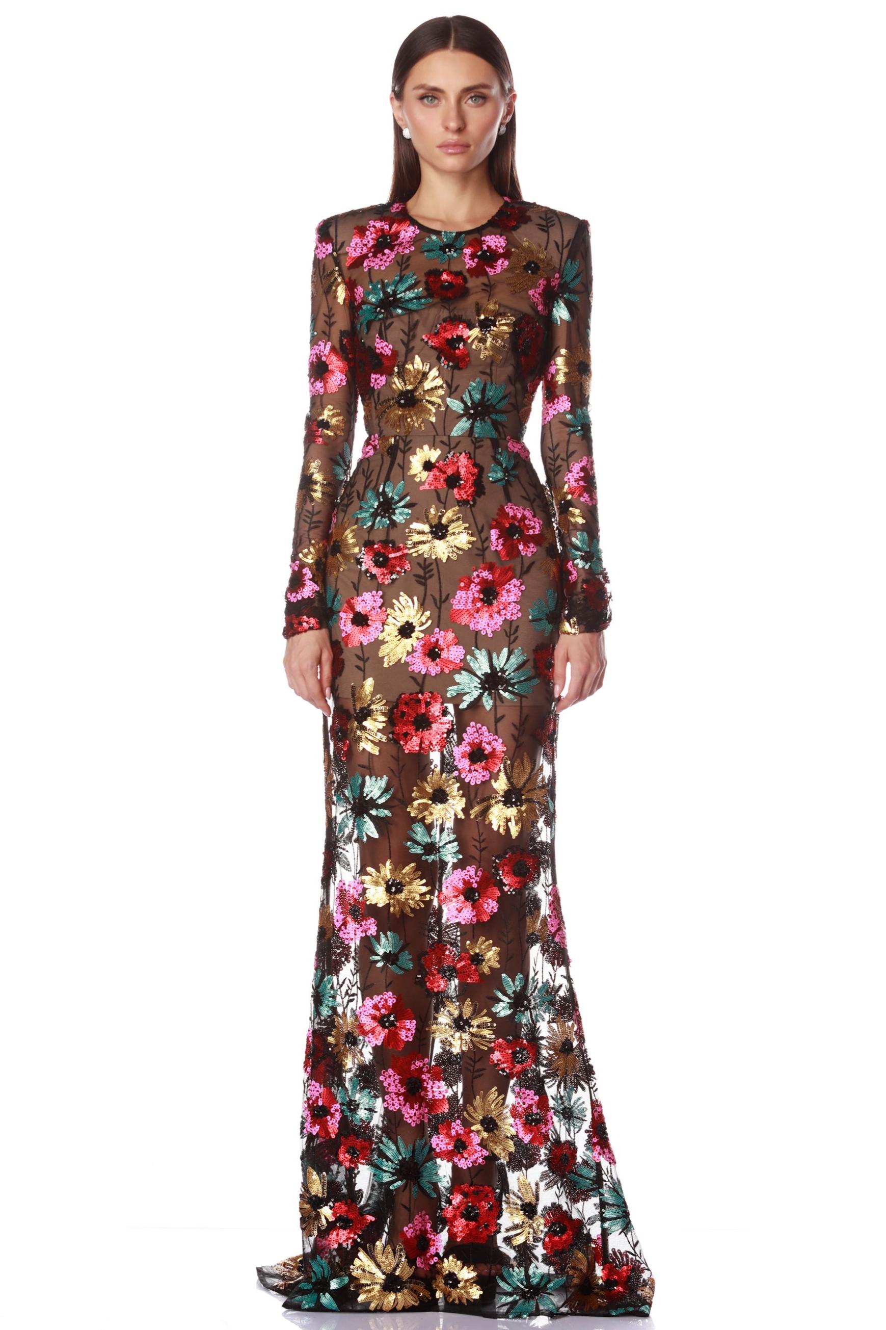 Sequin Embroidered See-Through Maxi Dress