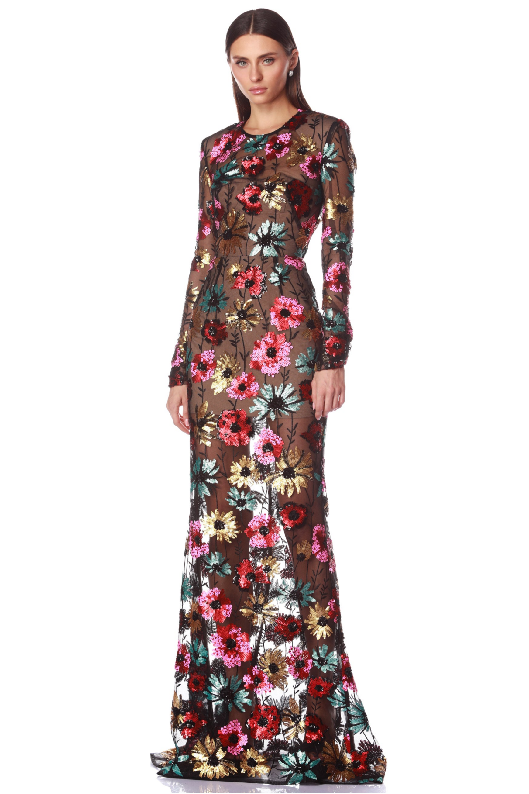 Sequin Embroidered See-Through Maxi Dress