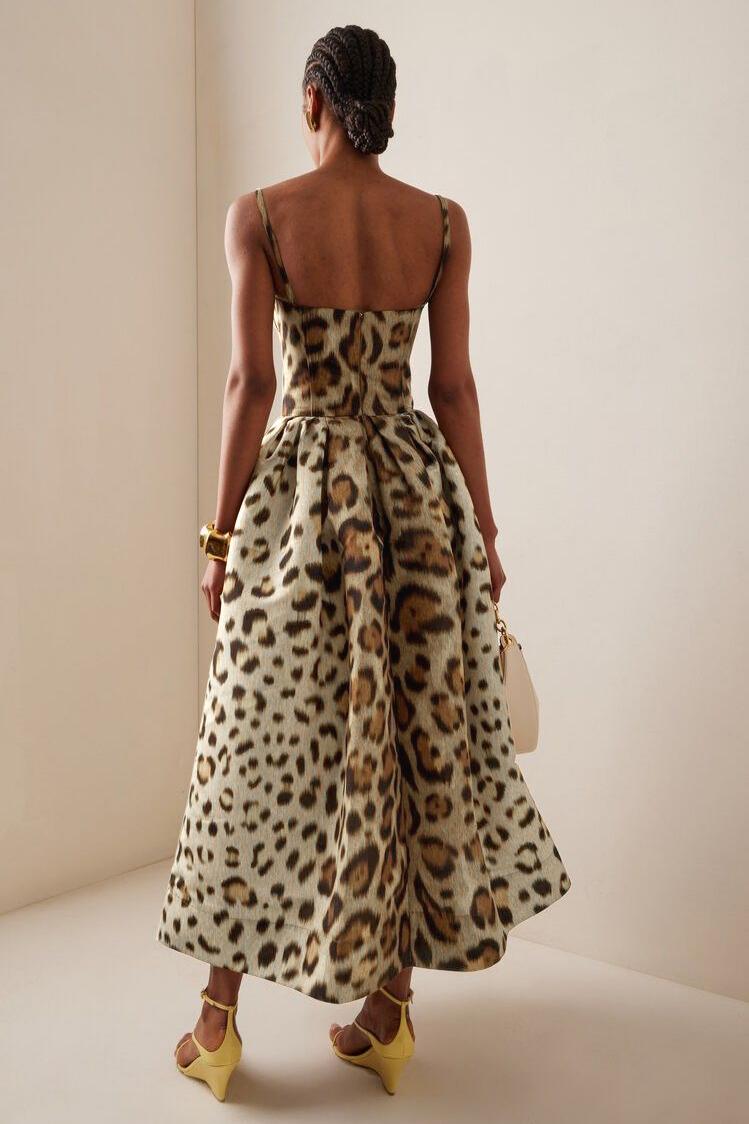 Jersey Leopard Print Slip Midi Dress