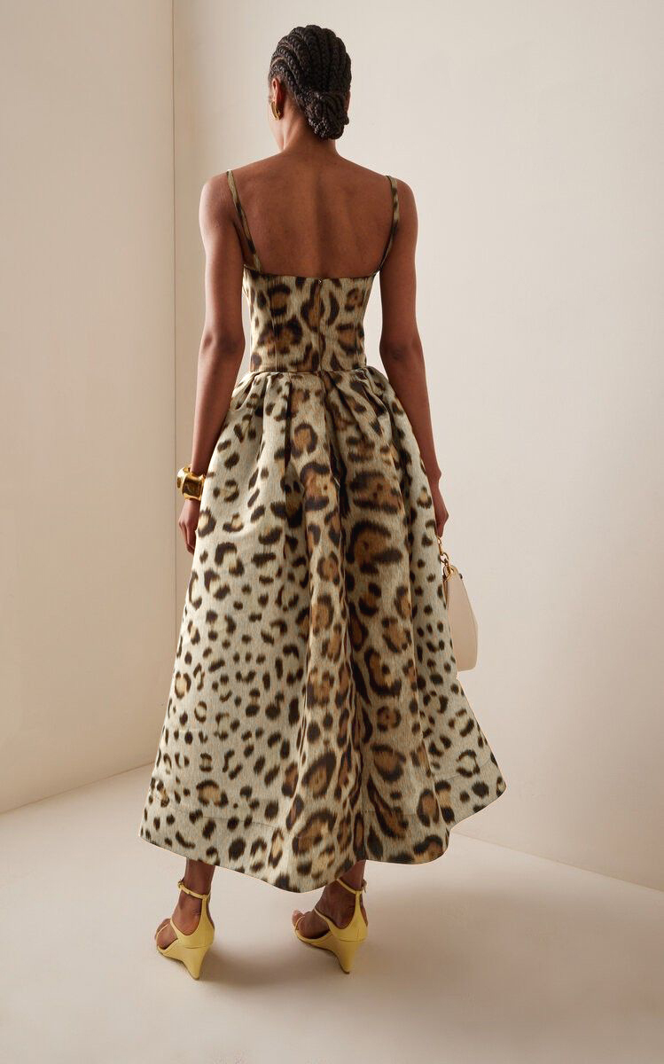 Jersey Leopard Print Slip Midi Dress