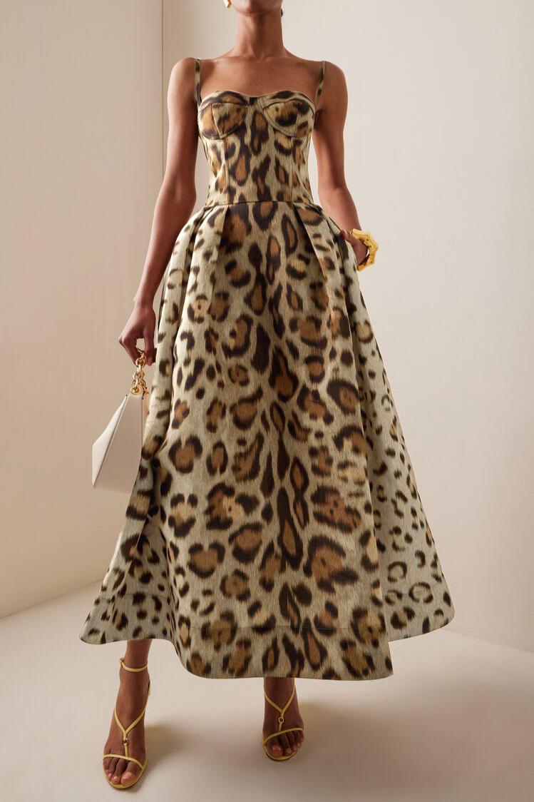 Jersey Leopard Print Slip Midi Dress