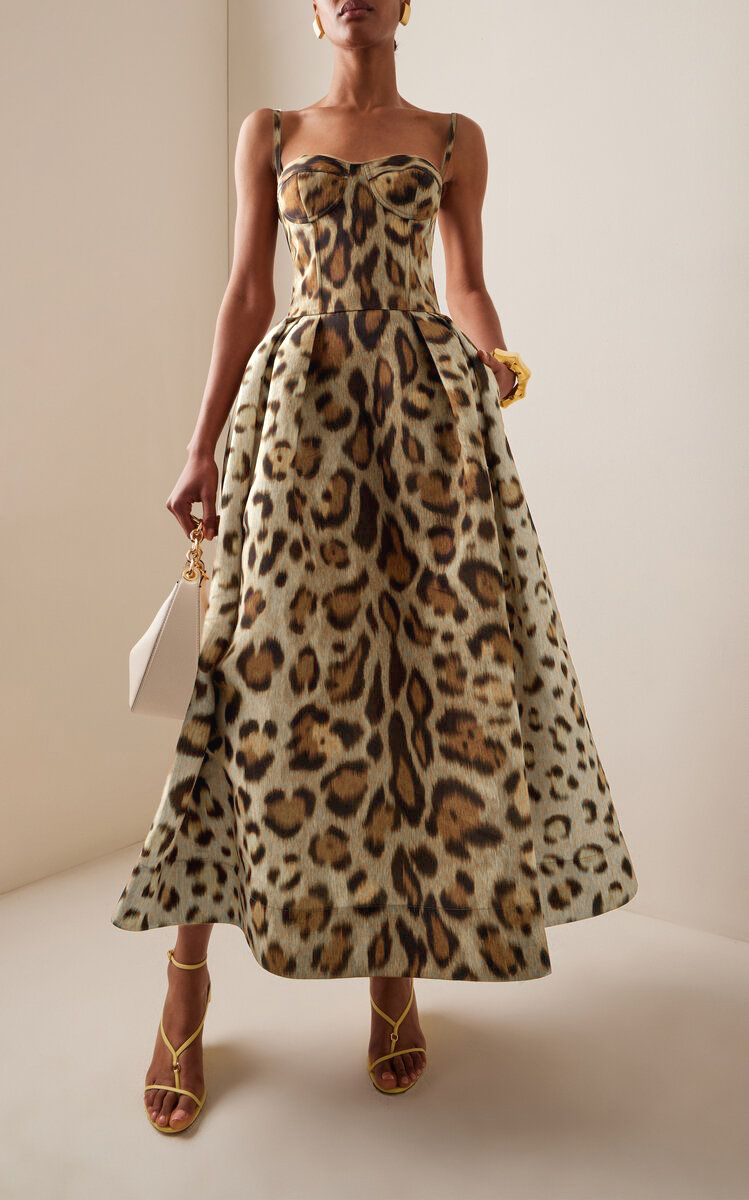 Jersey Leopard Print Slip Midi Dress