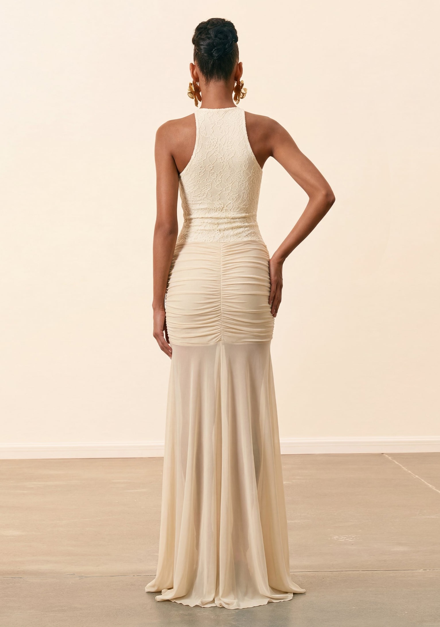 Lace Splicing Mesh See-Through Mini Dress