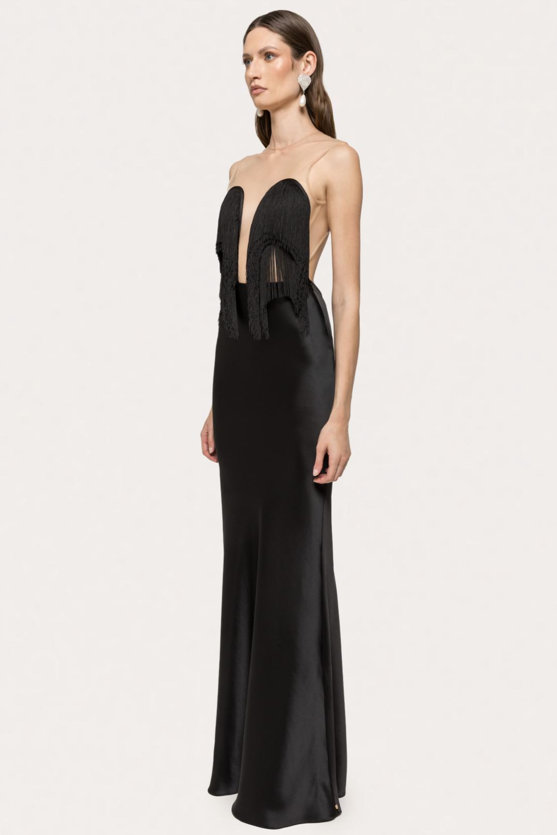 Satin Tassel See-Through Maxi Dress