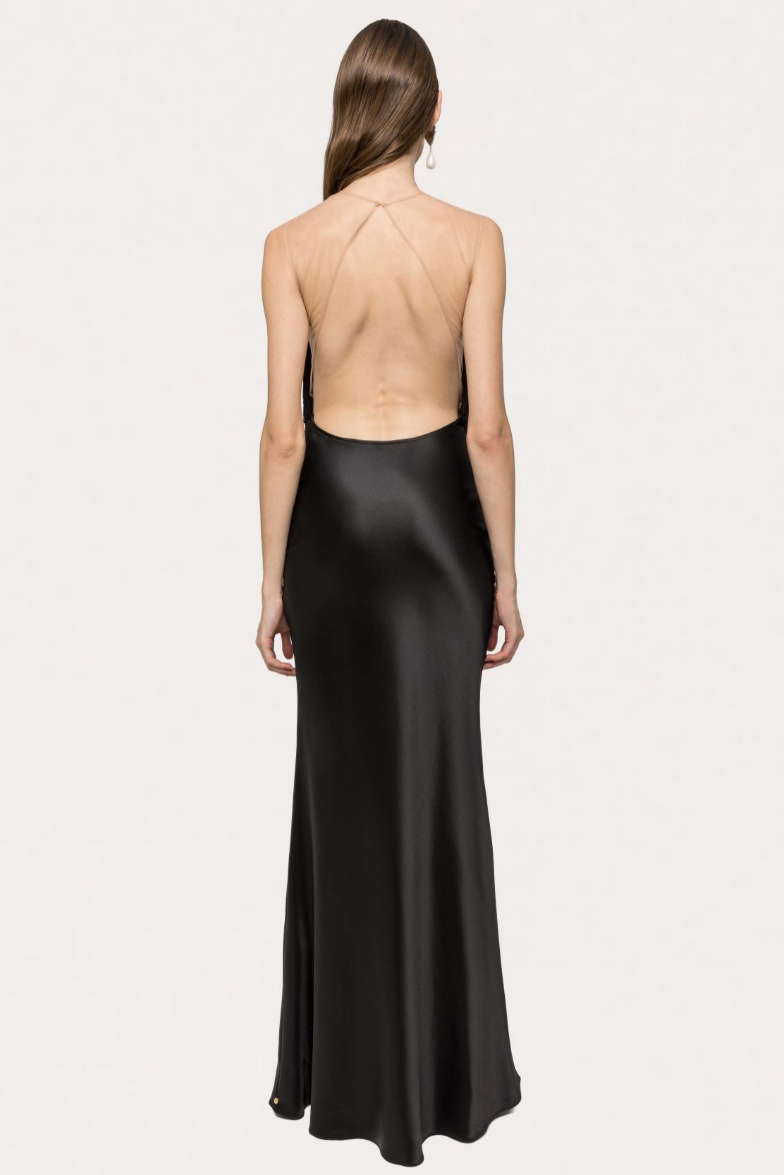 Satin Tassel See-Through Maxi Dress