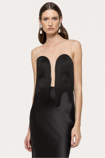 Satin Tassel See-Through Maxi Dress