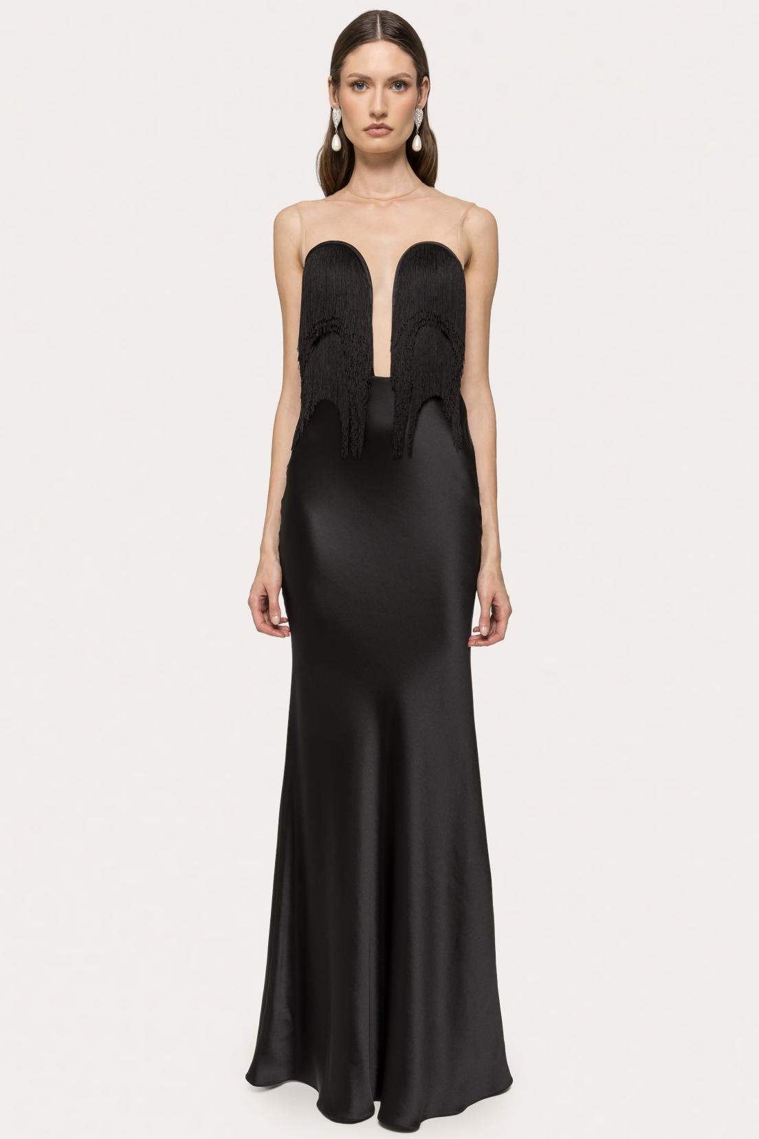 Satin Tassel See-Through Maxi Dress