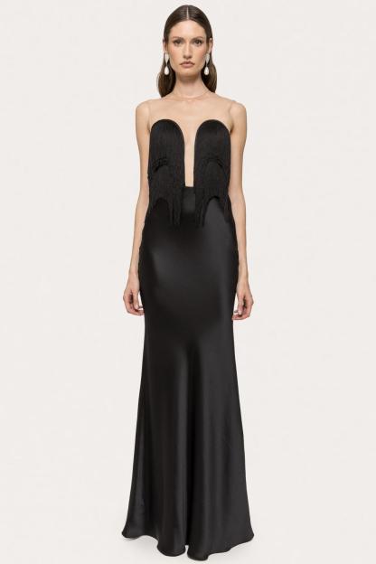 Satin Tassel See-Through Maxi Dress
