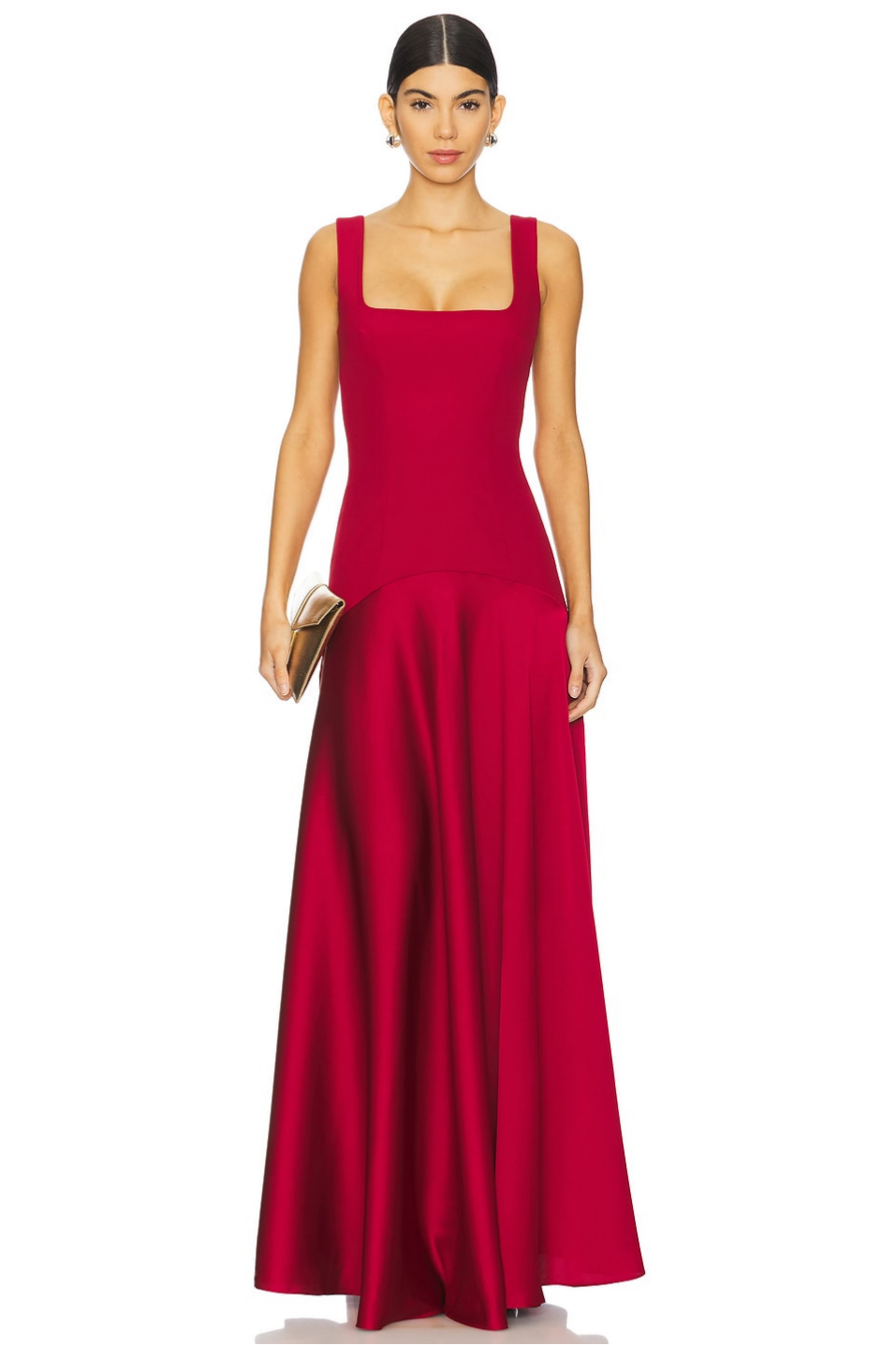 Jersey Splicing Satin Square Collar Maxi Dress