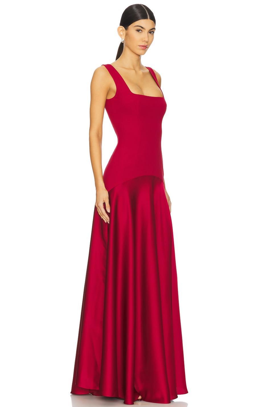 Jersey Splicing Satin Square Collar Maxi Dress