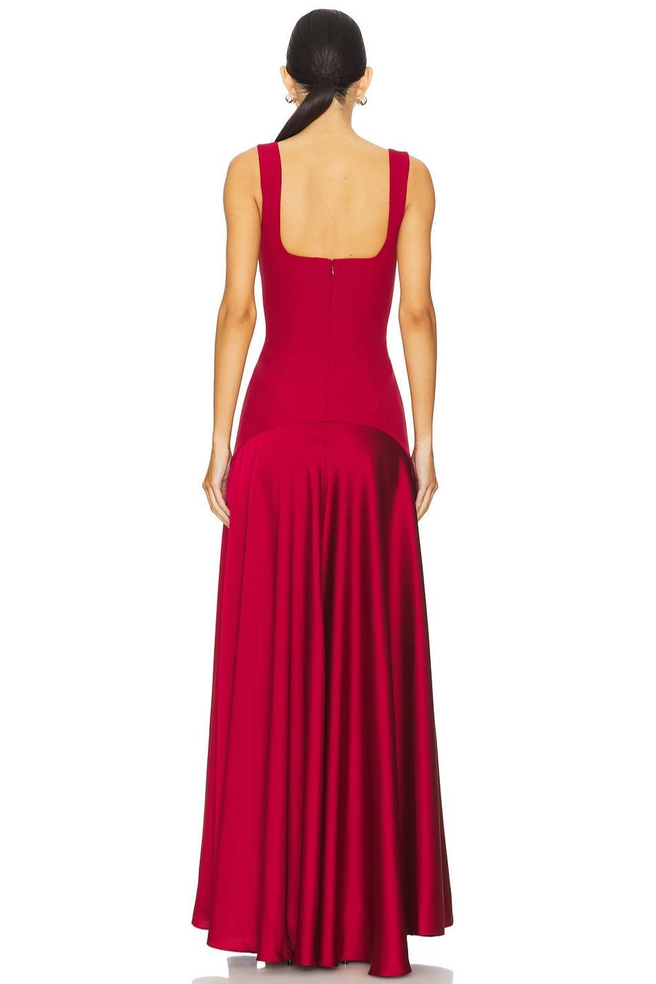 Jersey Splicing Satin Square Collar Maxi Dress