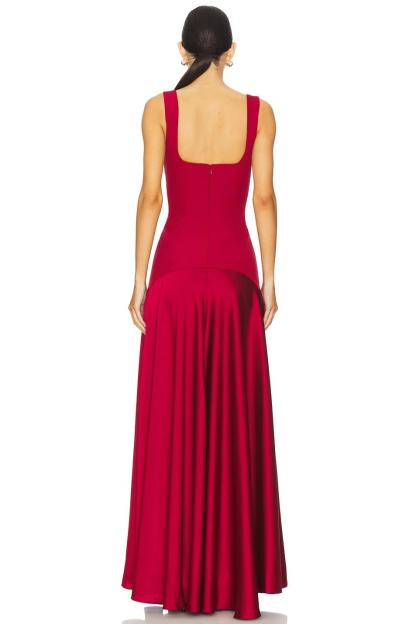 Jersey Splicing Satin Square Collar Maxi Dress