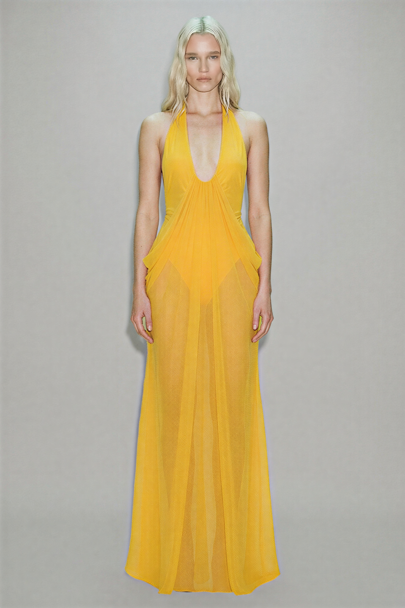 Jersey Splicing Chiffon Halter Neck Maxi Dress