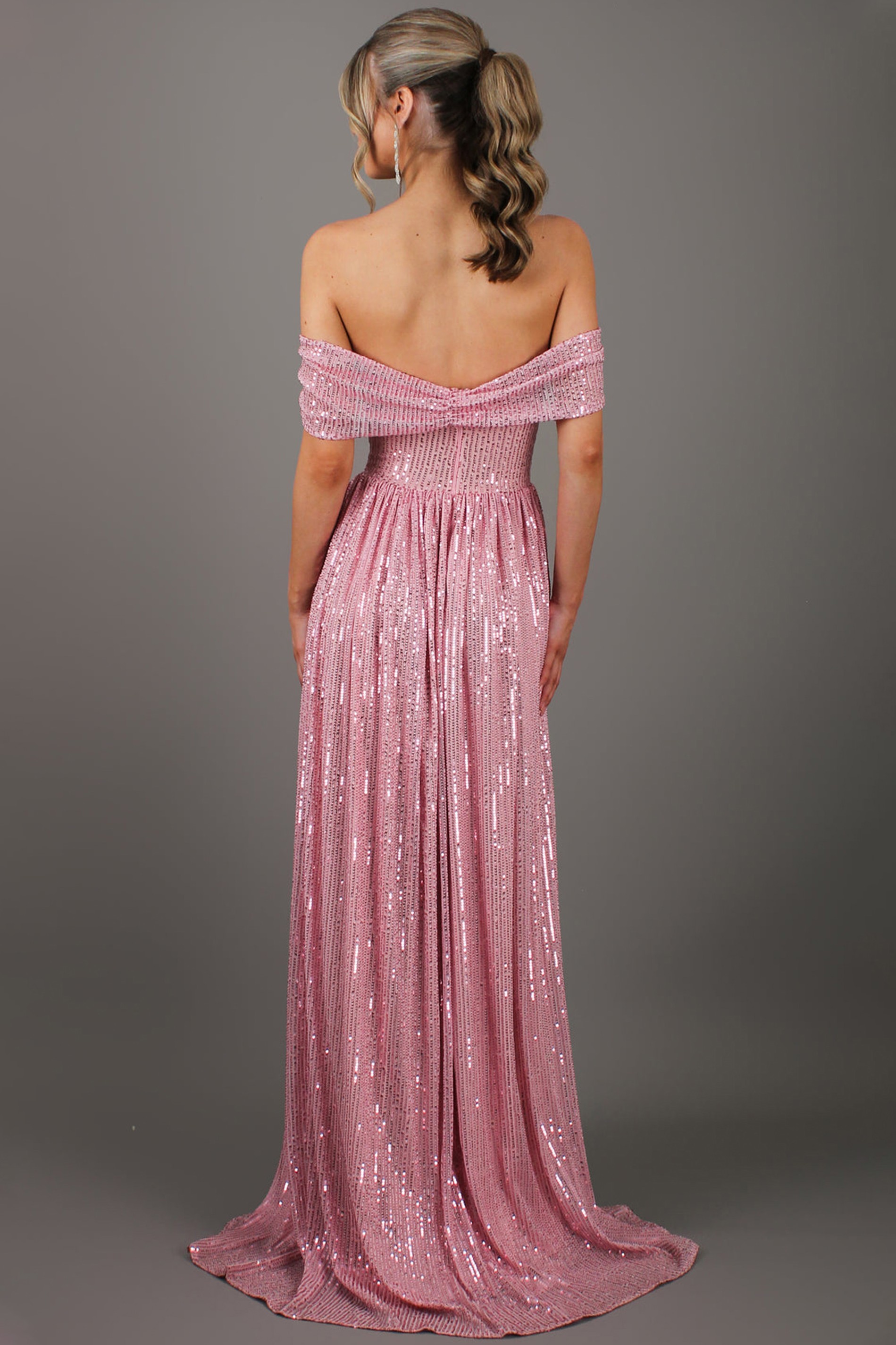 Sequin Off Shoulder Slit Maxi Dress