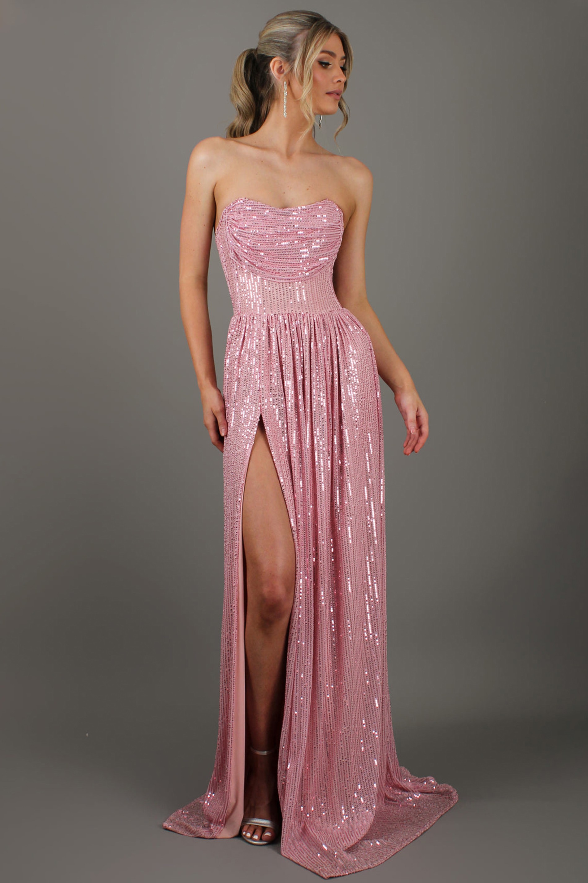 Sequin Off Shoulder Slit Maxi Dress