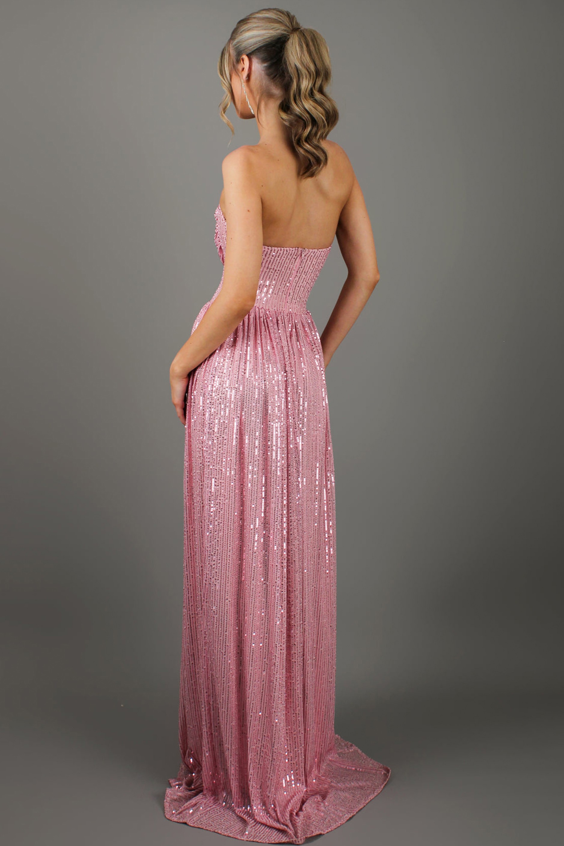 Sequin Off Shoulder Slit Maxi Dress