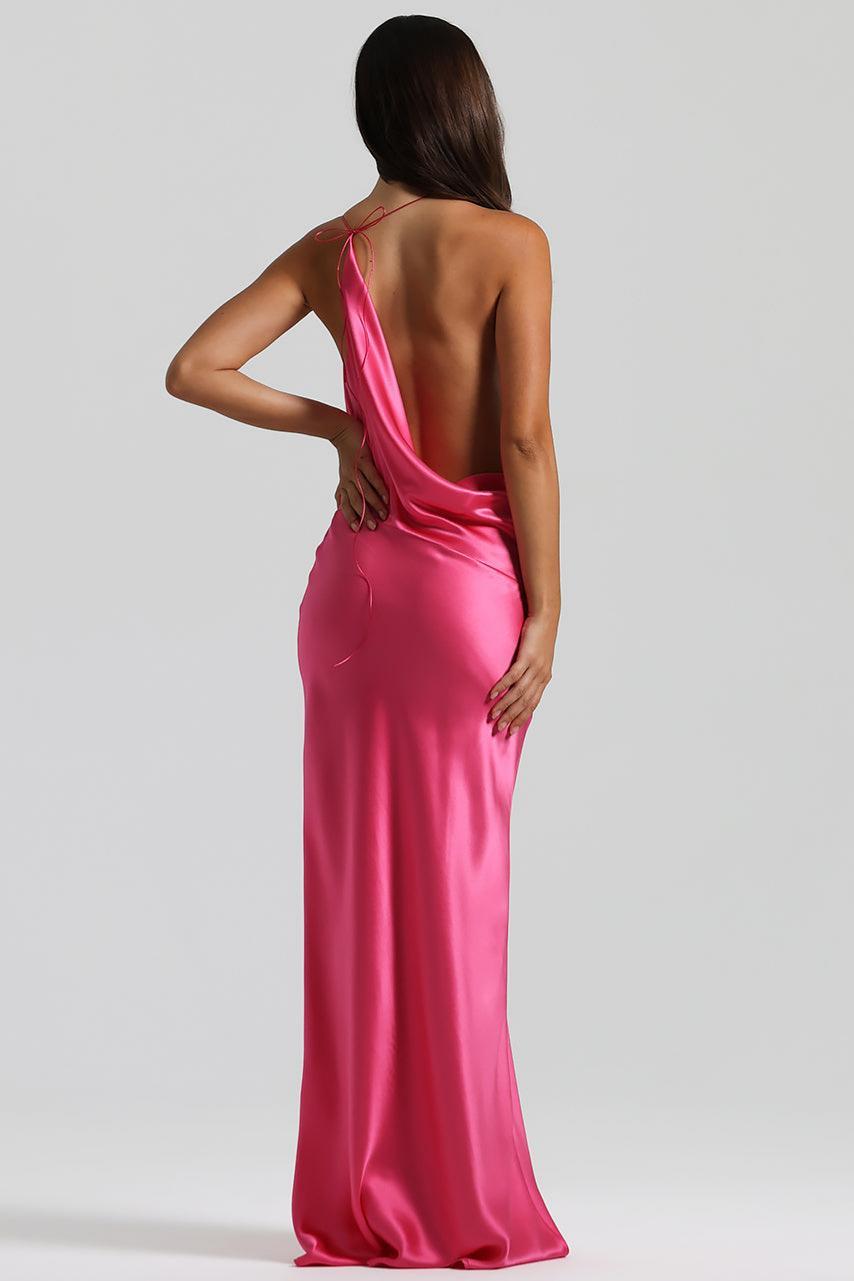 Satin Swing Collar Tie-Up Maxi Dress