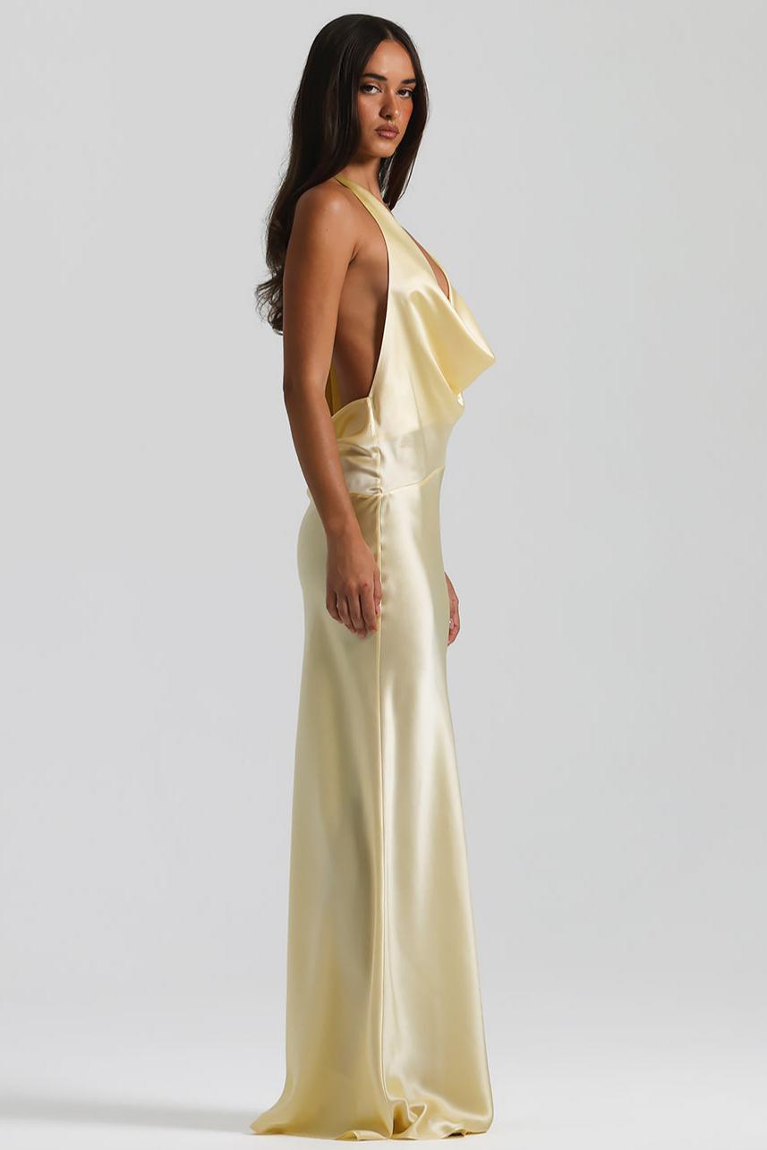 Satin Swing Collar Tie-Up Maxi Dress