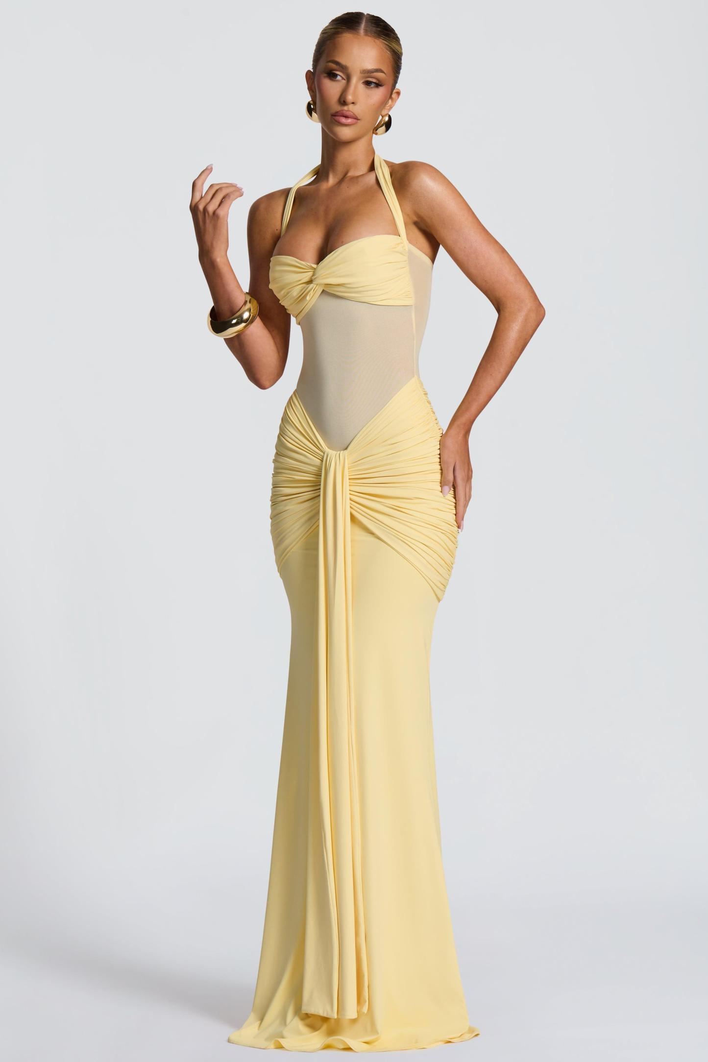 Jersey See-Through Halter Neck Maxi Dress