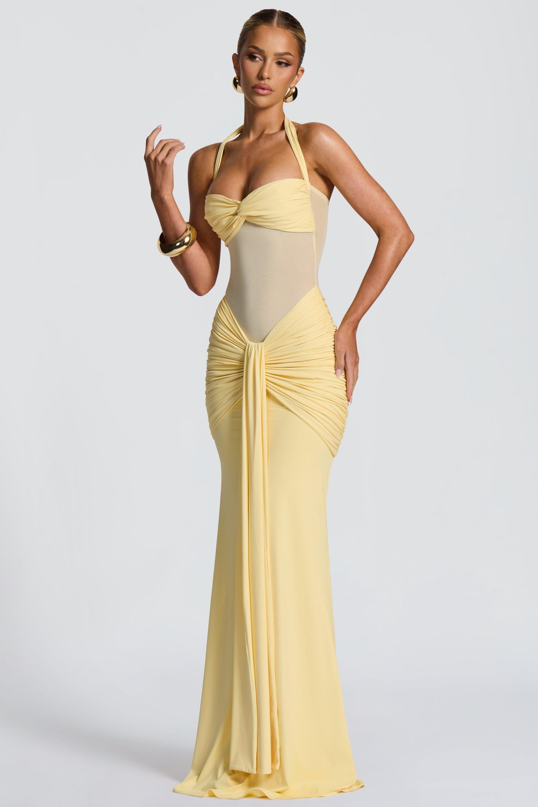 Jersey See-Through Halter Neck Maxi Dress